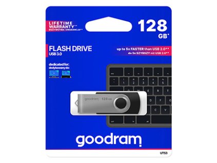Goodram USB flash disk, USB 3.0, 128GB, UTS3, černý, UTS3-1280K0R11, USB A, s otočnou krytkou