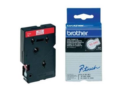 Brother originální páska do tiskárny štítků, Brother, TC-292, červený tisk/bílý podklad, laminovaná, 7.7m, 9mm