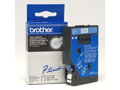 Brother originální páska do tiskárny štítků, Brother, TC-293, modrý tisk/bílý podklad, laminovaná, 7.7m, 9mm