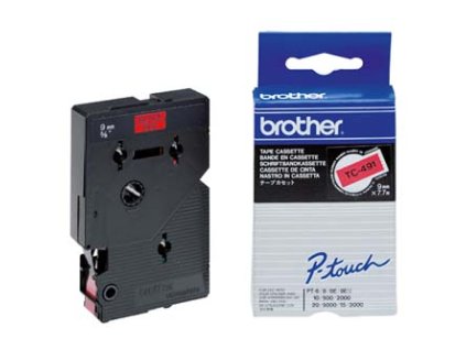 Brother originální páska do tiskárny štítků, Brother, TC-491, černý tisk/červený podklad, laminovaná, 7.7m, 9mm