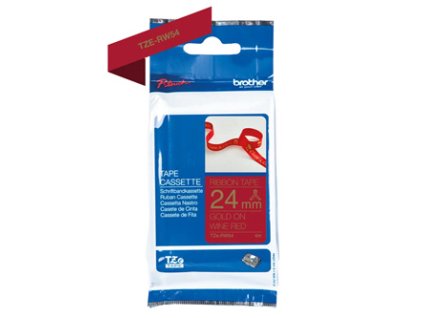 Brother originální páska do tiskárny štítků, Brother, TZE-RW54, zlatý tisk/vínově červený podklad, textilní, 4m, 24mm