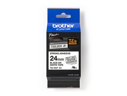 Brother originální páska do tiskárny štítků, Brother, TZE-S251, černý tisk/bílý podklad, laminovaná, 8m, 24mm, extrémně adhezivní