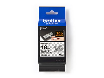 Brother originální páska do tiskárny štítků, Brother, TZE-SE4, černý tisk/bílý podklad, laminovaná, 8m, 18mm, plombovací