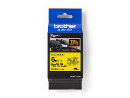 Brother originální páska do tiskárny štítků, Brother, TZE-FX611, černý tisk/žlutý podklad, laminovaná, 8m, 6mm, flexibilní