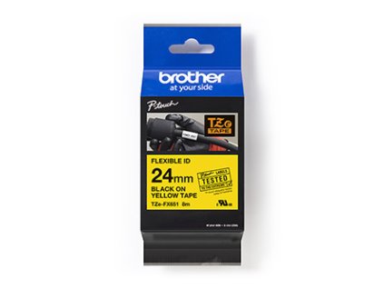 Brother originální páska do tiskárny štítků, Brother, TZE-FX651, černý tisk/žlutý podklad, laminovaná, 8m, 24mm, flexibilní