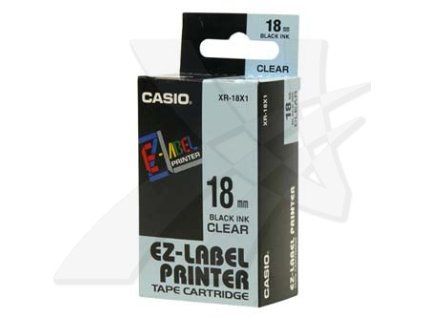 Casio originální páska do tiskárny štítků, Casio, XR-18X1, černý tisk/průhledný podklad, nelaminovaná, 8m, 18mm