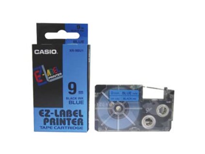 Casio originální páska do tiskárny štítků, Casio, XR-9BU1, černý tisk/modrý podklad, nelaminovaná, 8m, 9mm