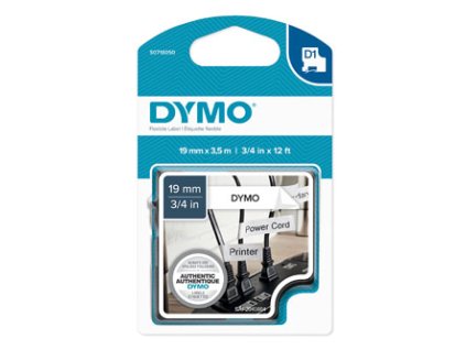 Dymo originální páska do tiskárny štítků, Dymo, 16958, S0718050, černý tisk/bílý podklad, 3.5m, 19mm, D1 speciální - flexibilní ny