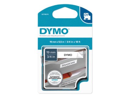 Dymo originální páska do tiskárny štítků, Dymo, 16960, S0718070, černý tisk/bílý podklad, 5.5m, 19mm, D1, speciální - permanentní