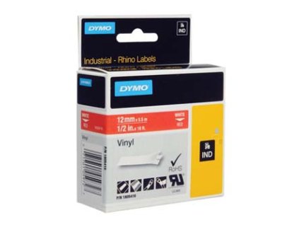Dymo originální páska do tiskárny štítků, Dymo, 1805416, bílý tisk/červený podklad, 5.5m, 12mm, RHINO vinylová profi D1