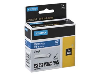 Dymo originální páska do tiskárny štítků, Dymo, 1805417, bílý tisk/modrý podklad, 5.5m, 19mm, RHINO vinylová profi D1