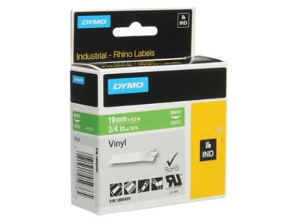 Dymo originální páska do tiskárny štítků, Dymo, 1805420, bílý tisk/zelený podklad, 5.5m, 19mm, RHINO vinylová profi D1