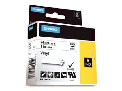 Dymo originální páska do tiskárny štítků, Dymo, 1805430, černý tisk/bílý podklad, 5.5m, 24mm, RHINO vinylová profi D1