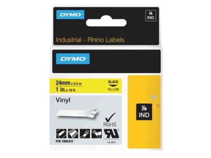 Dymo originální páska do tiskárny štítků, Dymo, 1805431, černý tisk/žlutý podklad, 5.5m, 24mm, RHINO vinylová profi D1
