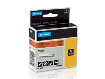 Dymo originální páska do tiskárny štítků, Dymo, 18435, S0718490, černý tisk/oranžový podklad, 5.5m, 12mm, RHINO vinylová profi D1