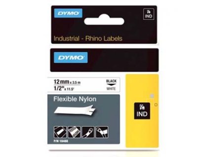 Dymo originální páska do tiskárny štítků, Dymo, 18488, černý tisk/bílý podklad, 3.5m, 12mm, RHINO nylonová flexibilní