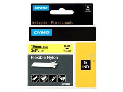 Dymo originální páska do tiskárny štítků, Dymo, 18491, černý tisk/žlutý podklad, 3.5m, 19mm, RHINO nylonová flexibilní