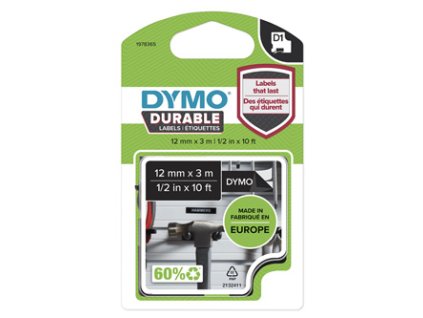 Dymo originální páska do tiskárny štítků, Dymo, 1978365, bilý tisk/černý podklad, 3m, 12mm, D1, permanentní vinylová