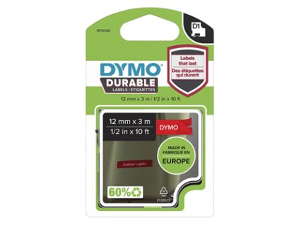 Dymo originální páska do tiskárny štítků, Dymo, 1978366, bilý tisk/červený podklad, 3m, 12mm, D1, permanentní vinylová