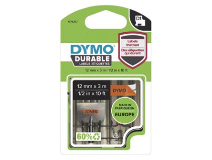Dymo originální páska do tiskárny štítků, Dymo, 1978367, černý tisk/oranžový podklad, 3m, 12mm, D1, permanentní vinylová