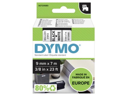 Dymo originální páska do tiskárny štítků, Dymo, 40913, S0720680, černý tisk/bílý podklad, 7m, 9mm, D1