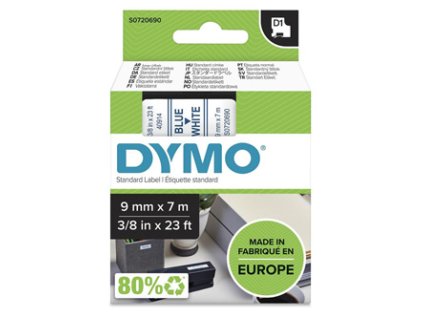 Dymo originální páska do tiskárny štítků, Dymo, 40914, S0720690, modrý tisk/bílý podklad, 7m, 9mm, D1