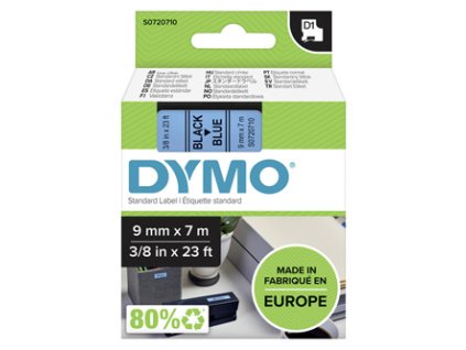 Dymo originální páska do tiskárny štítků, Dymo, 40916, S0720710, černý tisk/modrý podklad, 7m, 9mm, D1