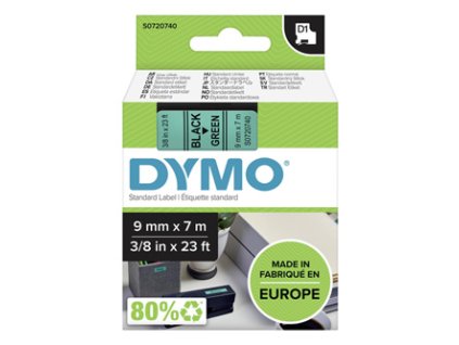 Dymo originální páska do tiskárny štítků, Dymo, 40919, S0720740, černý tisk/zelený podklad, 7m, 9mm, D1