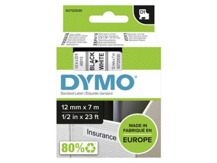 Dymo originální páska do tiskárny štítků, Dymo, 45013, S0720530, černý tisk/bílý podklad, 7m, 12mm, D1