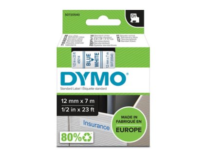 Dymo originální páska do tiskárny štítků, Dymo, 45014, S0720540, modrý tisk/bílý podklad, 7m, 12mm, D1