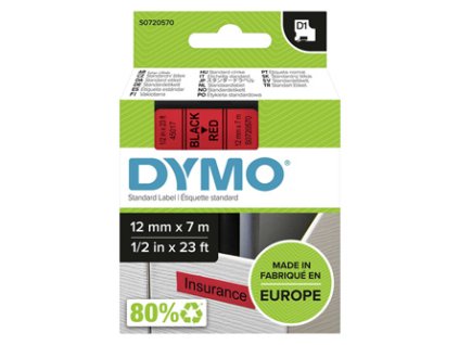 Dymo originální páska do tiskárny štítků, Dymo, 45017, S0720570, černý tisk/červený podklad, 7m, 12mm, D1