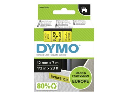 Dymo originální páska do tiskárny štítků, Dymo, 45018, S0720580, černý tisk/žlutý podklad, 7m, 12mm, D1