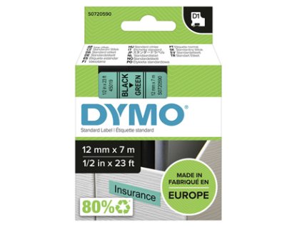 Dymo originální páska do tiskárny štítků, Dymo, 45019, S0720590, černý tisk/zelený podklad, 7m, 12mm, D1