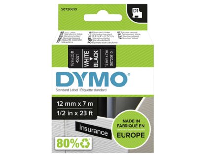 Dymo originální páska do tiskárny štítků, Dymo, 45021, S0720610, bílý tisk/černý podklad, 7m, 12mm, D1