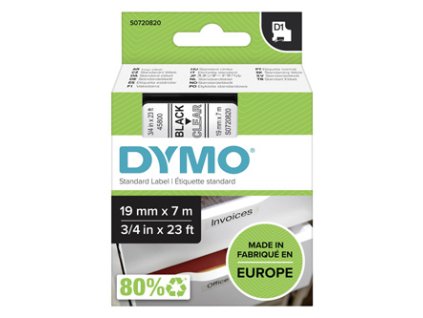 Dymo originální páska do tiskárny štítků, Dymo, 45800, S0720820, černý tisk/průhledný podklad, 7m, 19mm, D1