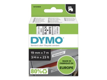 Dymo originální páska do tiskárny štítků, Dymo, 45803, S0720830, černý tisk/bílý podklad, 7m, 19mm, D1