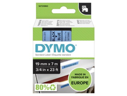 Dymo originální páska do tiskárny štítků, Dymo, 45806, S0720860, černý tisk/modrý podklad, 7m, 19mm, D1
