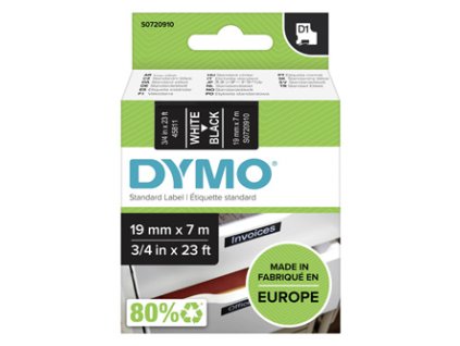 Dymo originální páska do tiskárny štítků, Dymo, 45811, S0720910, bílý tisk/černý podklad, 7m, 19mm, D1