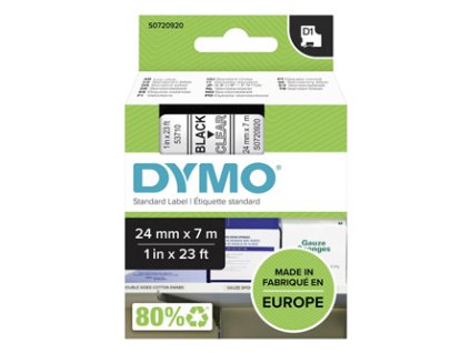 Dymo originální páska do tiskárny štítků, Dymo, 53710, S0720920, černý tisk/průhledný podklad, 7m, 24mm, D1