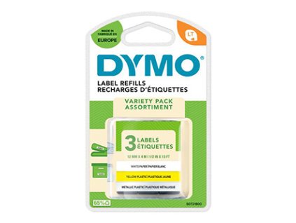 Dymo originální páska do tiskárny štítků, Dymo, 91241, S0721800, černý tisk/bílý/žlutý/stříbrný podklad, 4m, 12mm, 3ks