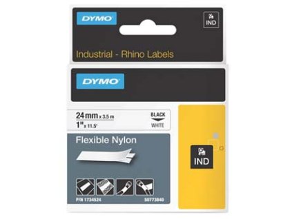 Dymo originální páska do tiskárny štítků, Dymo, 1734524, S0773840, černý tisk/bílý podklad, 3.5m, 24mm, RHINO nylonová flexibilní