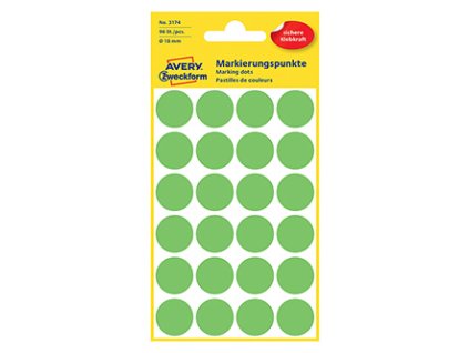 Avery Zweckform etikety 18mm, neon zelené, 24 etiket, značkovací, baleno po 4 ks, 3174, pro ruční popis