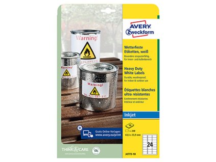 Avery Zweckform etikety 63.5mm x 33.9mm, A4, bílé, 24 etiket, velmi odolné, baleno po 10 ks, J4773-10, pro inkoustové tiskárny