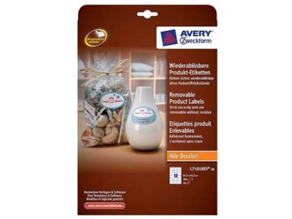 Avery Zweckform etikety 63.5mm x 42.3mm, A4, bílé, 18 etiket, snímatelné, baleno po 20 ks, L7101REV-20, pro laserové a inkoustové