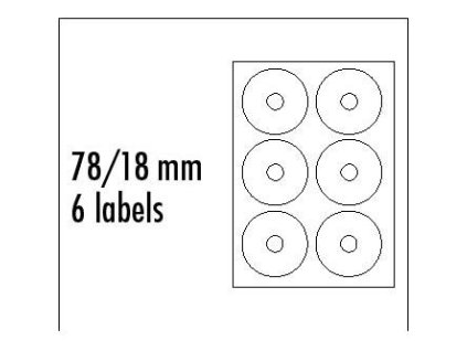 Logo etikety na CD 78/18mm, A4, matné, bílé, 6 etiket, 140g/m2, baleno po 10 ks, pro inkoustové a laserové tiskárny