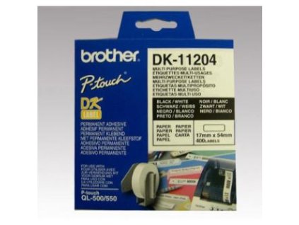 Brother papírové štítky 17mm x 54mm, bílá, 400 ks, DK11204, pro tiskárny řady QL