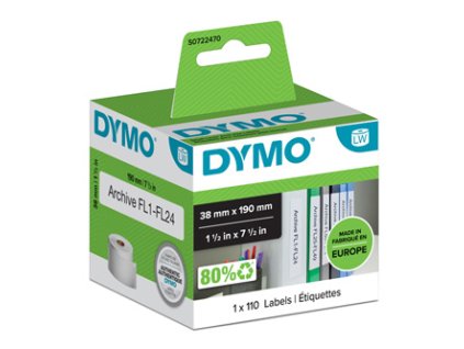 Dymo papírové štítky 190mm x 38mm, bílé, na úzké pořadače, 110 ks, 99018, S0722470