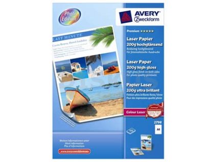 Avery Zweckform Premium Laser Paper, 2798, foto papír, vysoce lesklý, bílý, A4, 200 g/m2, 100 ks, laserový