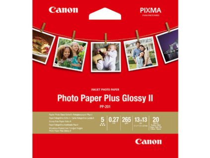 Canon Photo Paper Plus Glossy II, PP-201, foto papír, lesklý, 2311B060, bílý, 13x13cm, 5x5", 265 g/m2, 20 ks, inkoustový