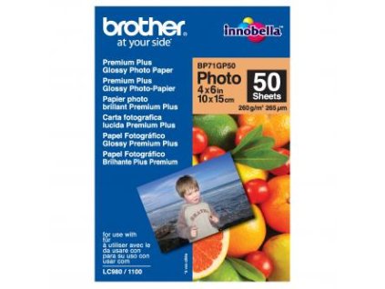 Brother Premium Glossy Photo Paper, BP71GP50, foto papír, lesklý, bílý, 10x15cm, 4x6", 260 g/m2, 50 ks, inkoustový